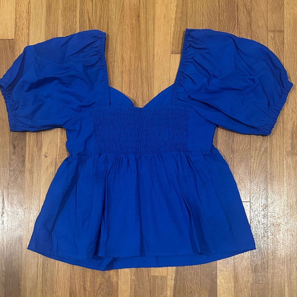 *last chance* Nine West | Women’s Elegant Blue Puff Sleeve Top - Picture 9 of 13